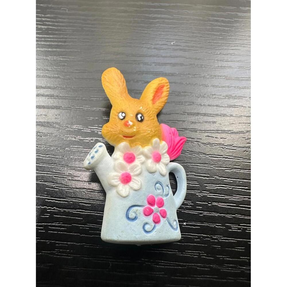 Vintage Norcross Easter Bunny Watering Can Brooch Pin Spring Floral Jewelry